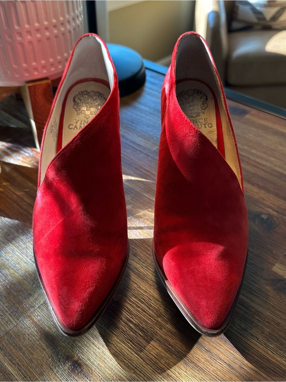 Vince Camuto Red Suede Pointed-Toe Slip-On Heels